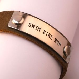Triathlon swim bike run leather wristband bracelet